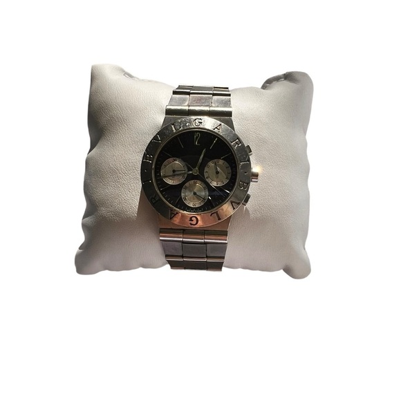 BVLGARI Chronograph Stainless Steel Black Dial Men's Watch with Box - Picture 3 of 5